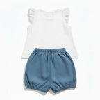 Ensemble (T-shirt+ short) Fille - Blanc/Bleu image 2