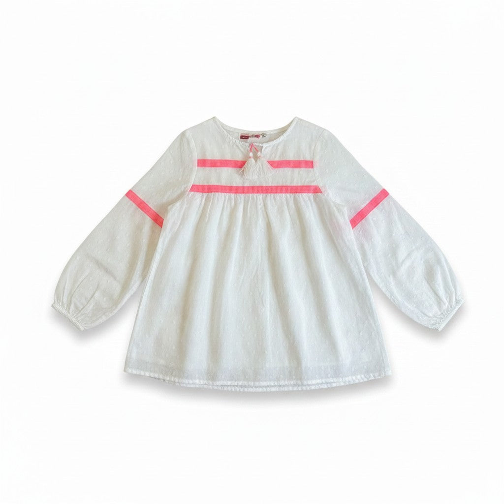 Blouse Fille - Blanc/Rose