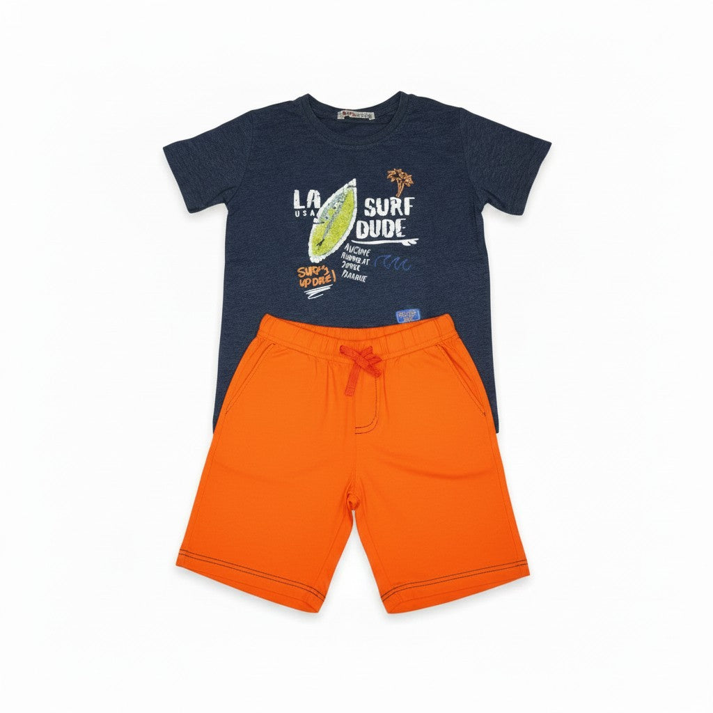 Ensemble T-shirt + Short Garçon - Bleu/orange