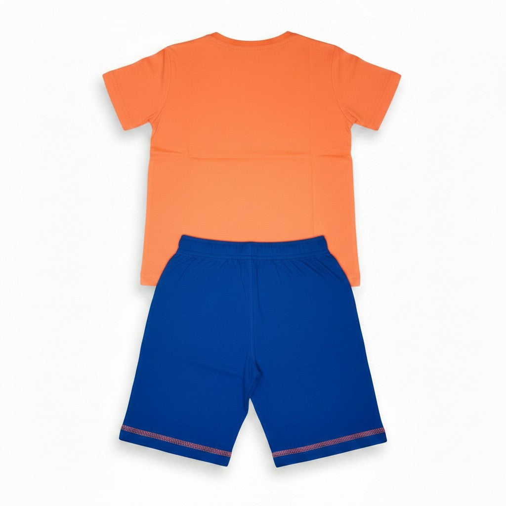 Ensemble T-shirt + Short Garçon - Orange/Bleu