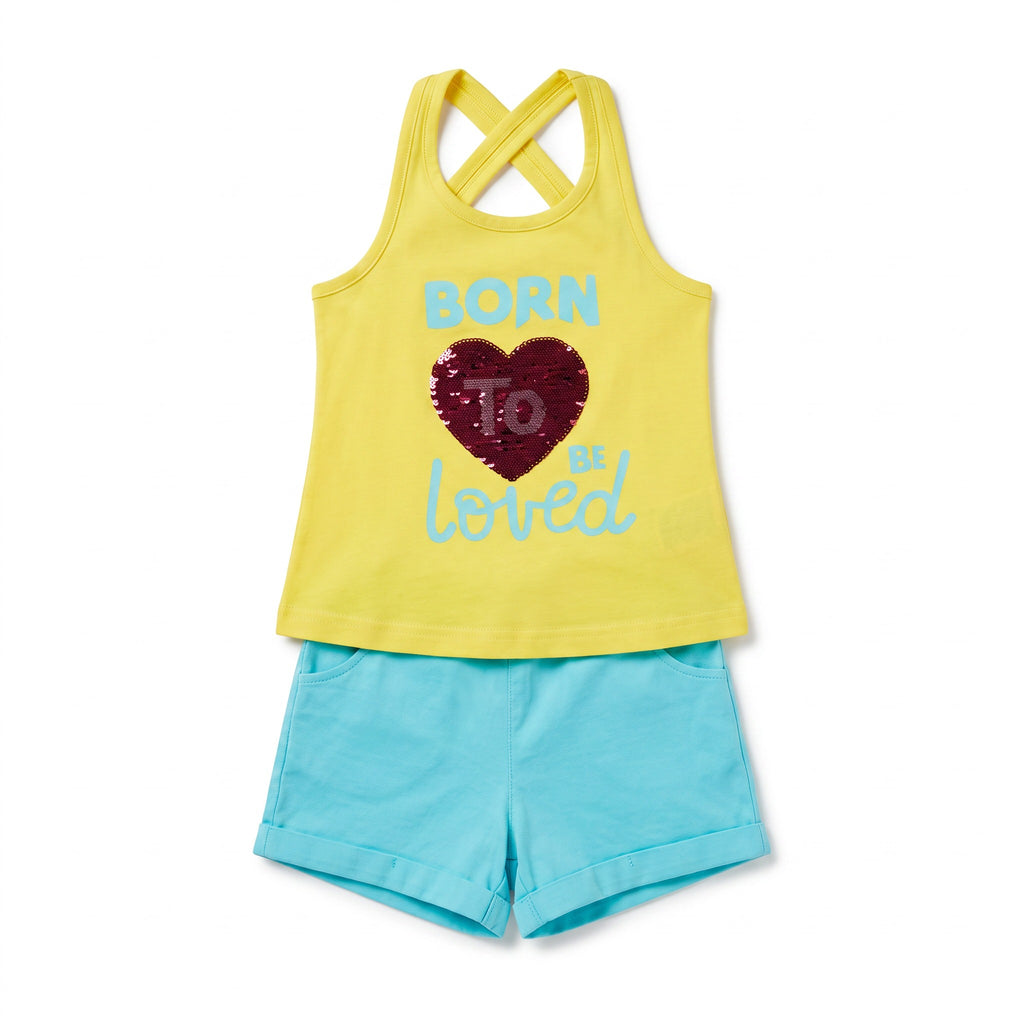 Ensemble Débardeur + Short Fille - Jaune/Bleu