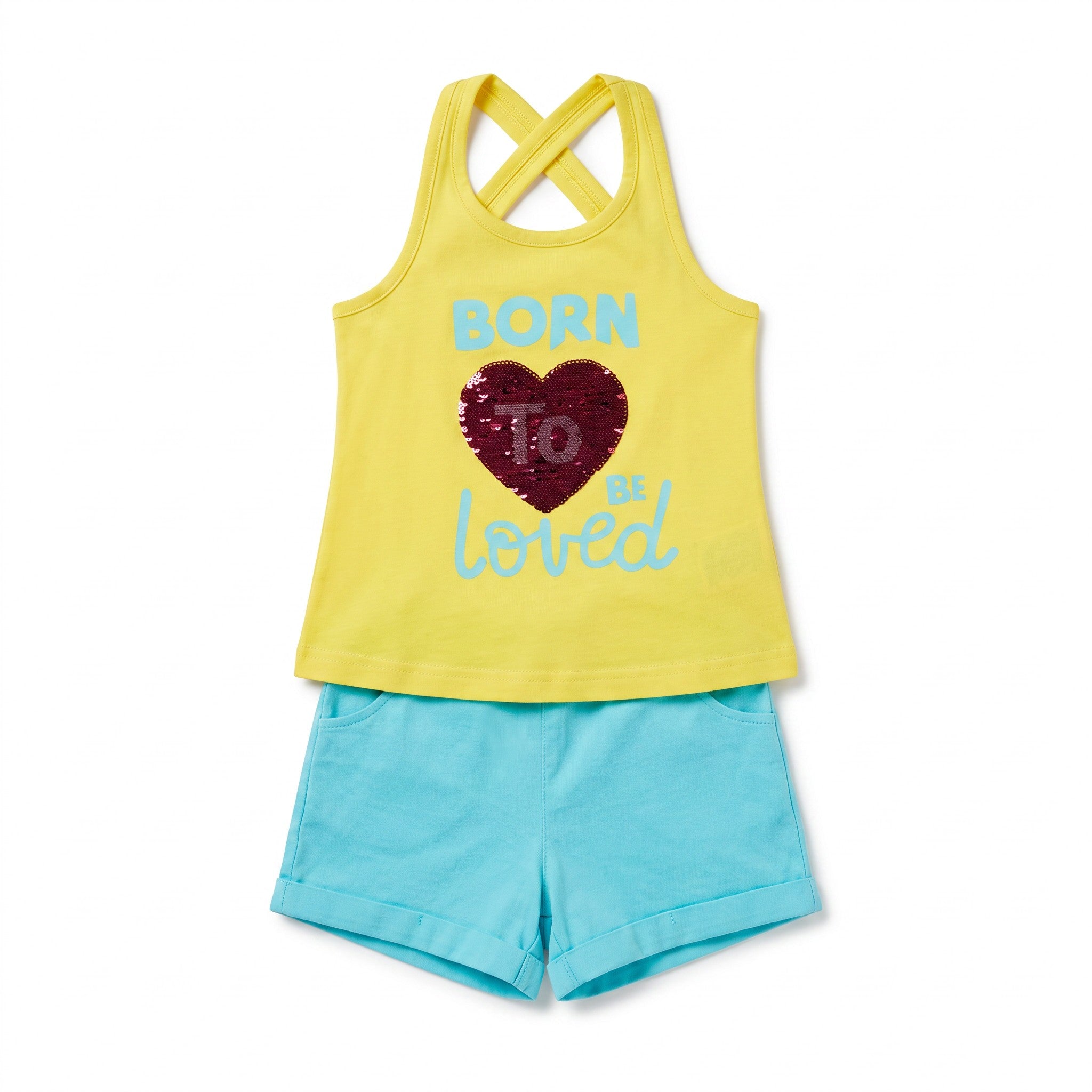 Ensemble Débardeur + Short Fille - Jaune/Bleu