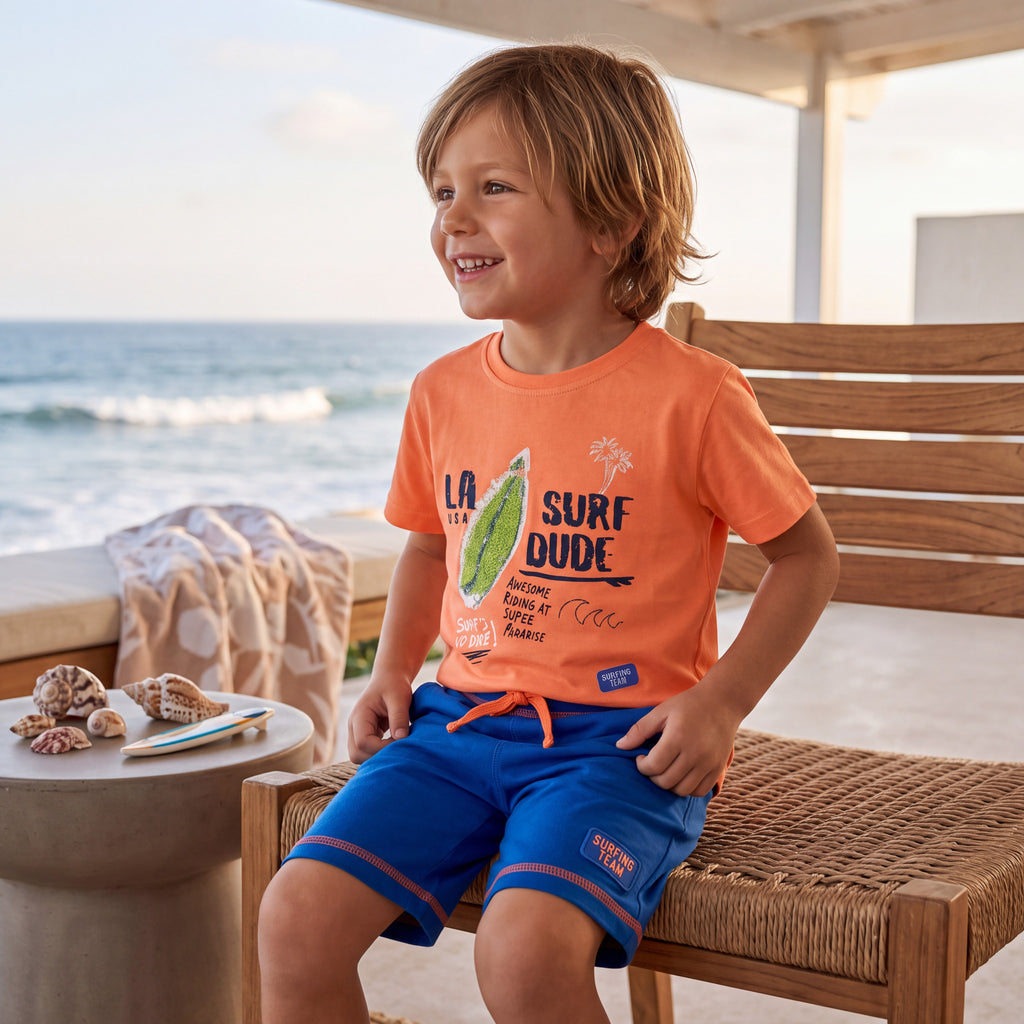 Ensemble T-shirt + Short Garçon - Orange/Bleu
