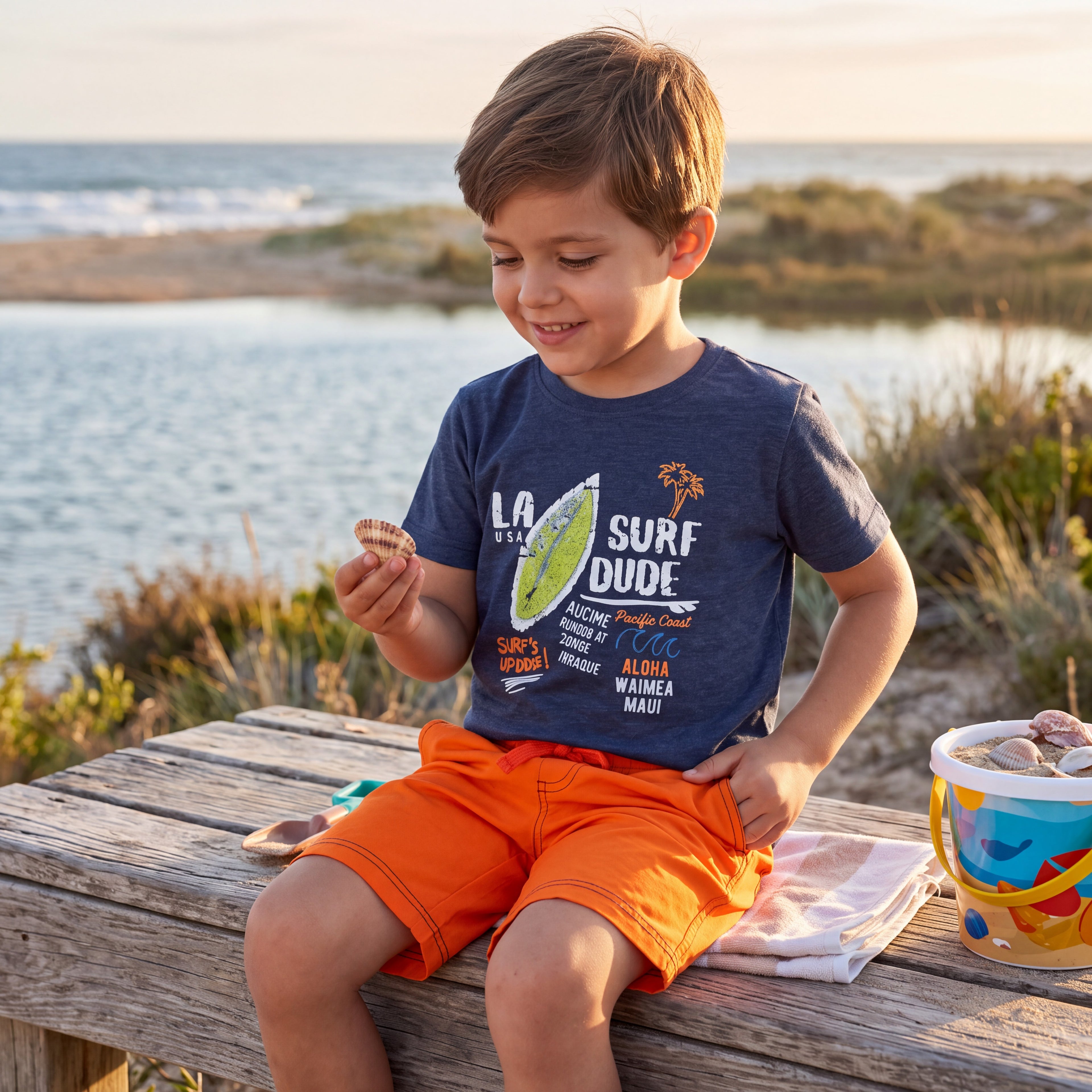 Ensemble T-shirt + Short Garçon - Bleu/orange