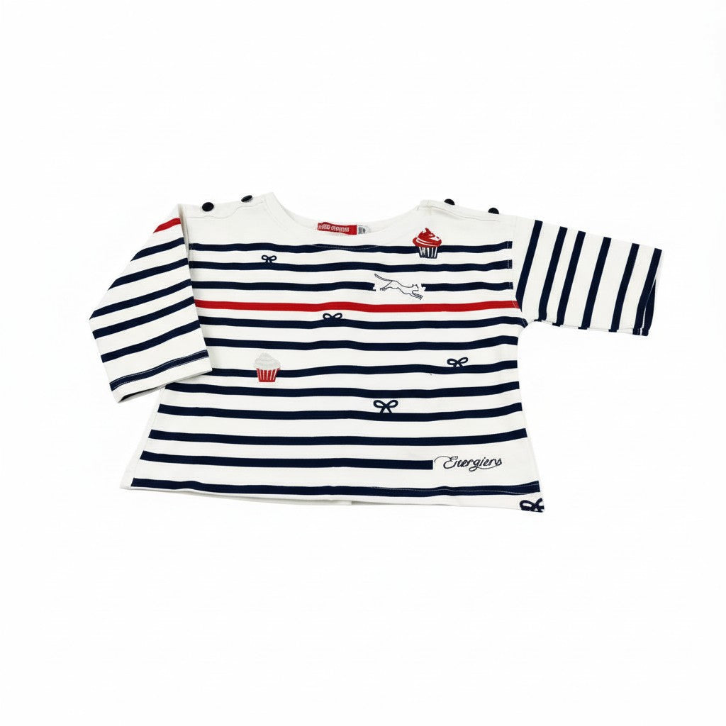 T-Shirt Fille - Blanc/bleu